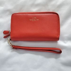 Coach Orange Leather Wristlet/Wallet with Strap